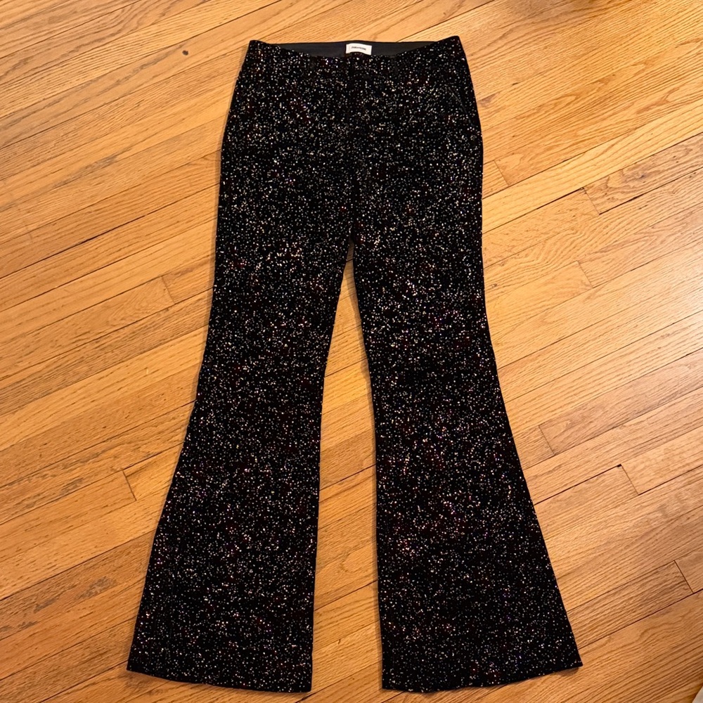 Zadig & Voltaire Black and Gold Speckled Flare Pants